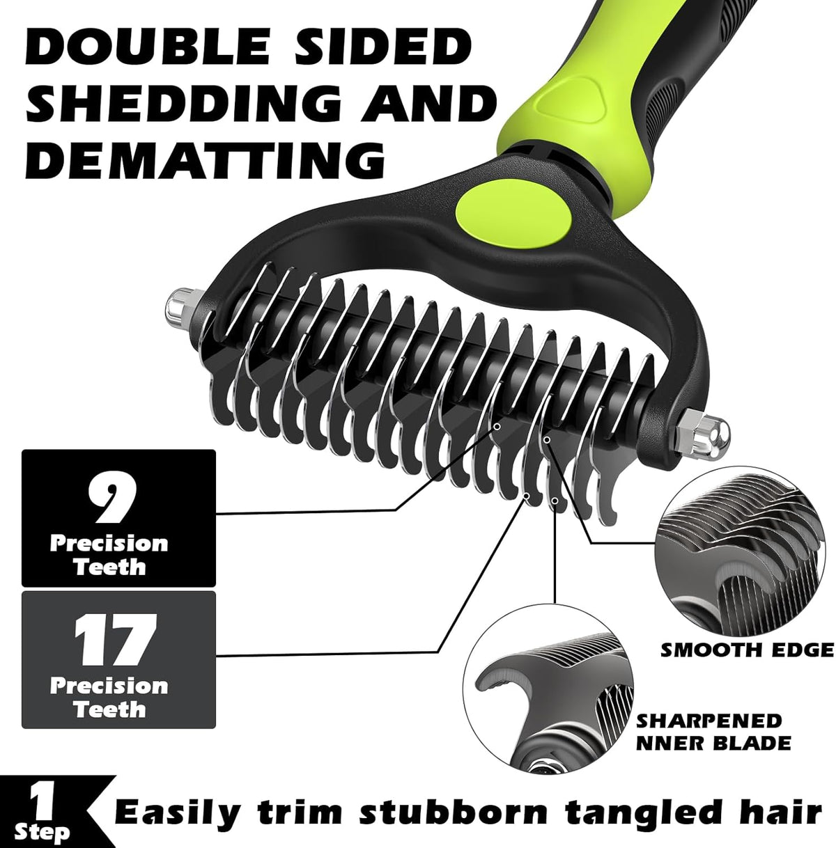 Skiennix Self-Cleaning Slicker Brush Set - Pet Grooming Rake & Flea Comb for Dogs, Cats & Horses | Green