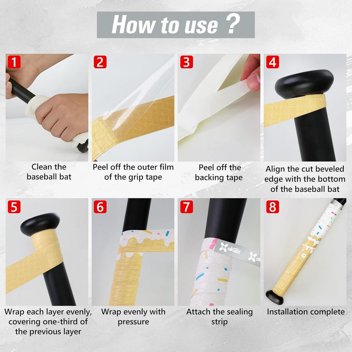 Skiennix Ice Cream Drip Baseball Bat Grip Tape - Non-Slip, Sweat Absorbent, 2/4 Pack, 0.5mm/1.1mm/1.75mm
