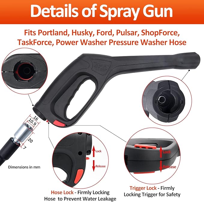 Bear Force Replacement Pressure Washer Spray Gun with Turbo Nozzle & 5 Spray Nozzle Tips, Compatible with Portland Husky Ford Pulsar ShopForce Taskforce Powerwasher