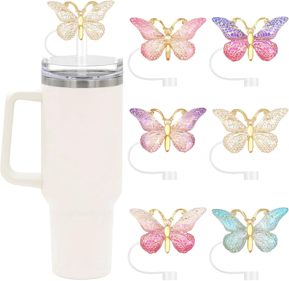 Stanley Cup Accessories - Cute Bling Straw Cover Caps | Reusable 10mm Straw Protectors for 30 & 40 oz Tumblers