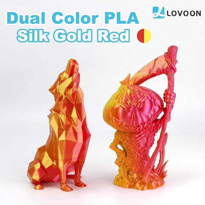 LOVOON 3D Printer Filament Dualcolor, 1.75mm Silk PLA Filament Gold Red