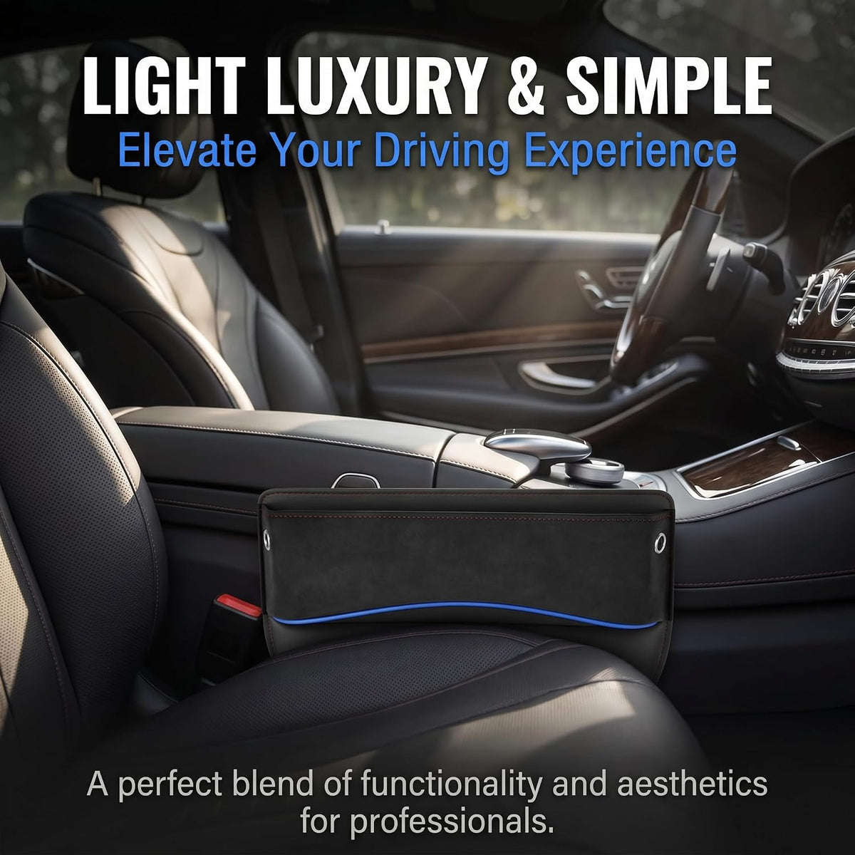 Car Seat Gap Filler, Suede Leather Organizer for Phone & Card & Key, Scratch-resistant Soft Center Console Storage Box, Universal Interior Accessory for Cars SUVs Trucks (Black)