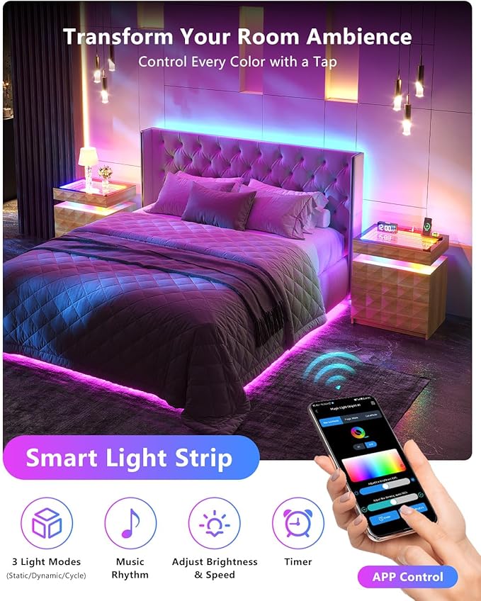Wood Night Stand with Charger Station & RGB Lights, LED Bedside Table with Tempered Glass, Sliding Top, 3 Drawers and Hidden Storage, End Side Table for Bedroom Livingroom