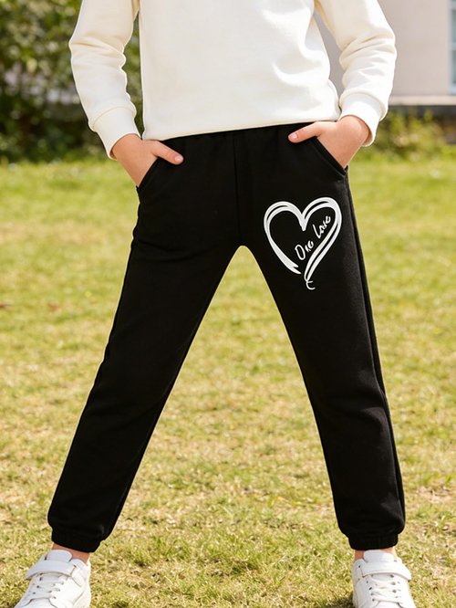 Fdqin Girls' 3 Pcs Letter Graphic Print Sweatpants Kids Athletic Joggers Pants with Pockets Black Gray Pink 7-8Years