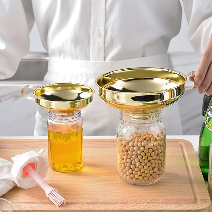 Yosoo Gold Stainless Steel Funnel Set 3 Pieces, Kitchen Funnel Set for Transferring Essential Oils, Liquid, Spice, Dry Ingredients, Powder