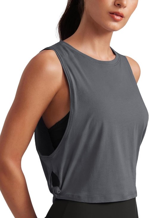 CRZ YOGA Pima Cotton Tank Tops for Women - Loose Crop Sleeveless Workout Shirts | Athletic Gym Wear
