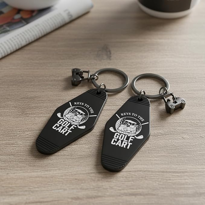 2pcs Golf Cart Keychain for Golfer, Retro Metal Car Accessories, Funny Golf Birthday Gifts Key Ring for Men Father Husband