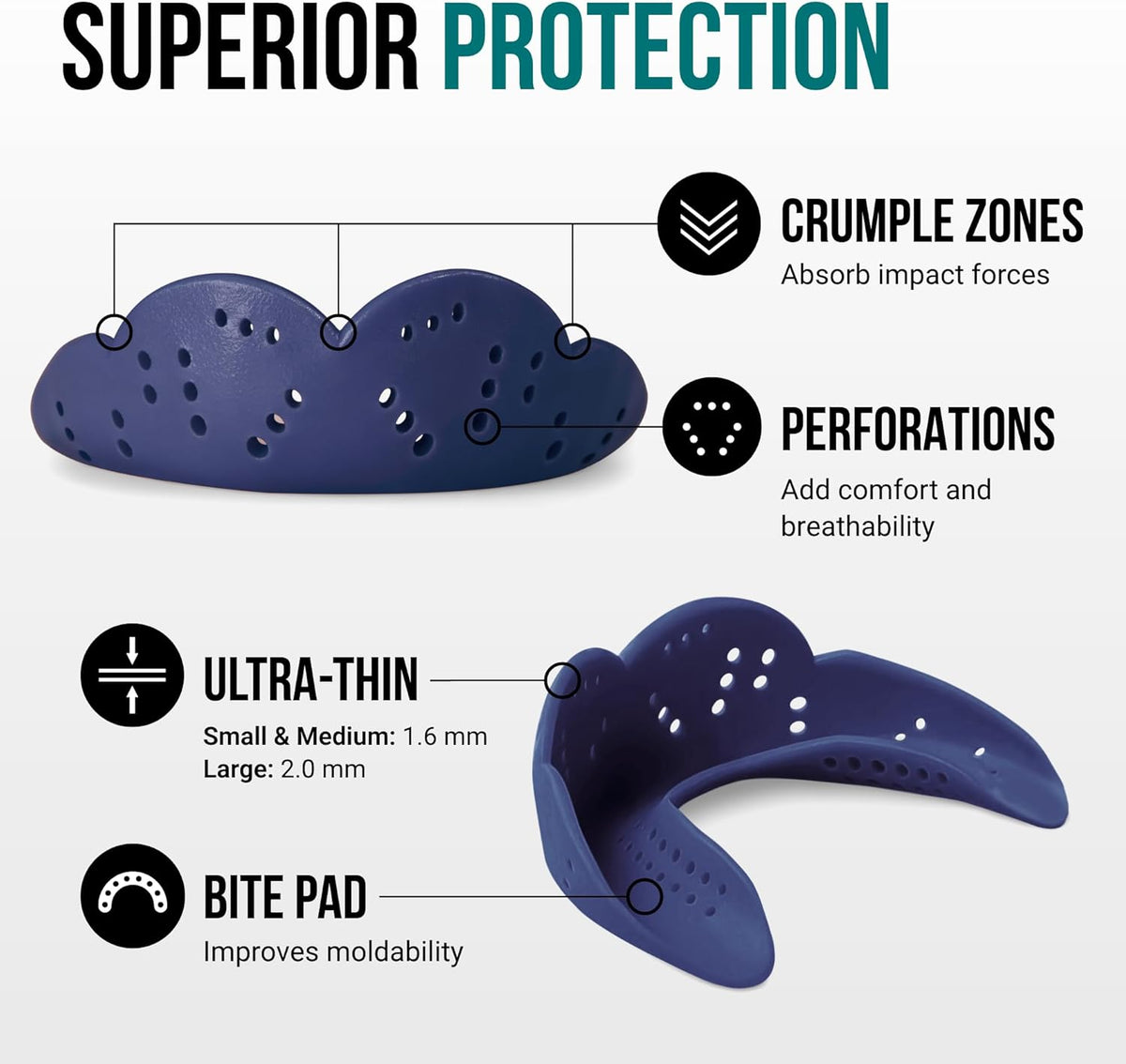 SISU Aero Small Mouthguard - Noble Navy | 30% Stronger Protection for Lacrosse, Football & Hockey