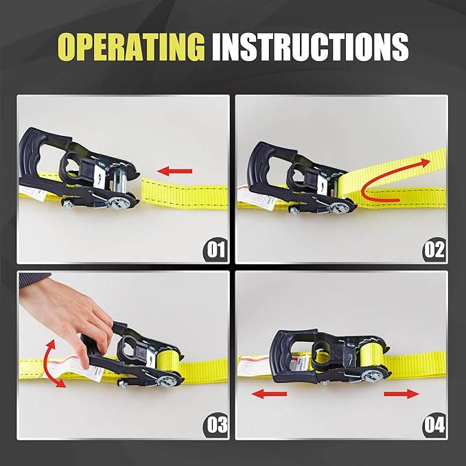AWELCRAFT Ratchet Straps(4 Pack),3300lb Breaking Strength,1.5in×10ft Heavy Duty Tie Down Ratcheting with Padded Handles,Double J Hooks & 4 Soft Loops for Trailer,Trucks,Motorcycle(Yellow)
