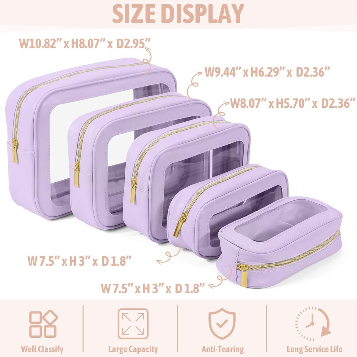 YOPCDJ 5PCS Diaper Bag Organizer Pouch Set, TSA Approved Toiletry Bag，Clear Waterproof TPU Makeup Bag Set Travel Organizer Bags for Women and Kids