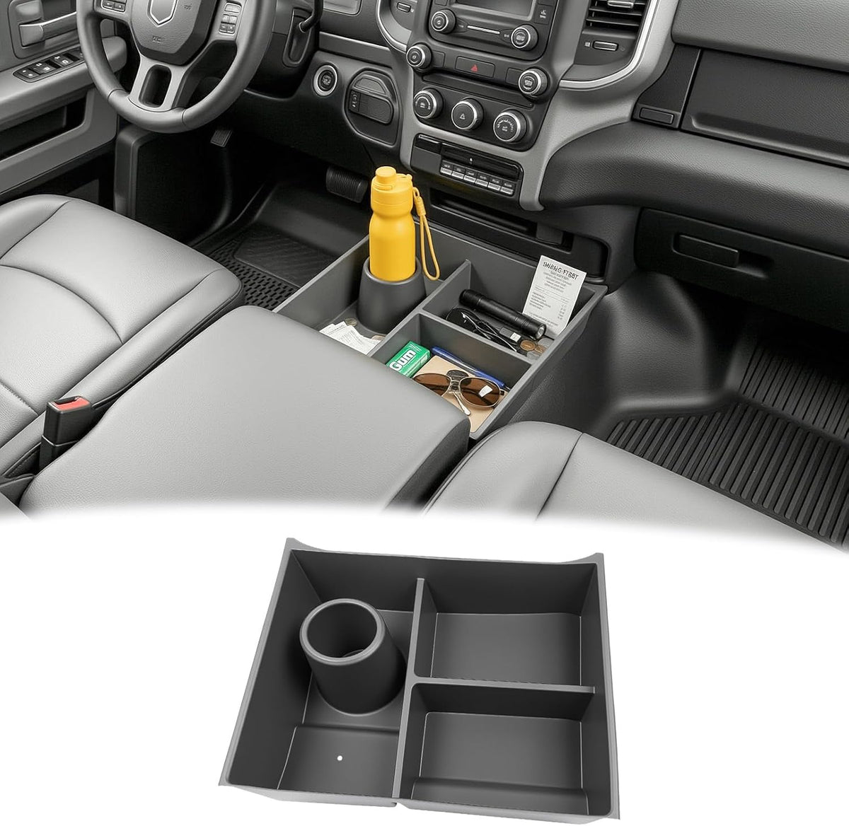 Bench Seat Floor Organizer Compatible with 2013-2025 Ram 1500 2500 3500-5500 Classic Center Console Storage Organizer Under Seat Box Bin Cup Holder for RAM Accessories(RAM Classic Bench Seat)