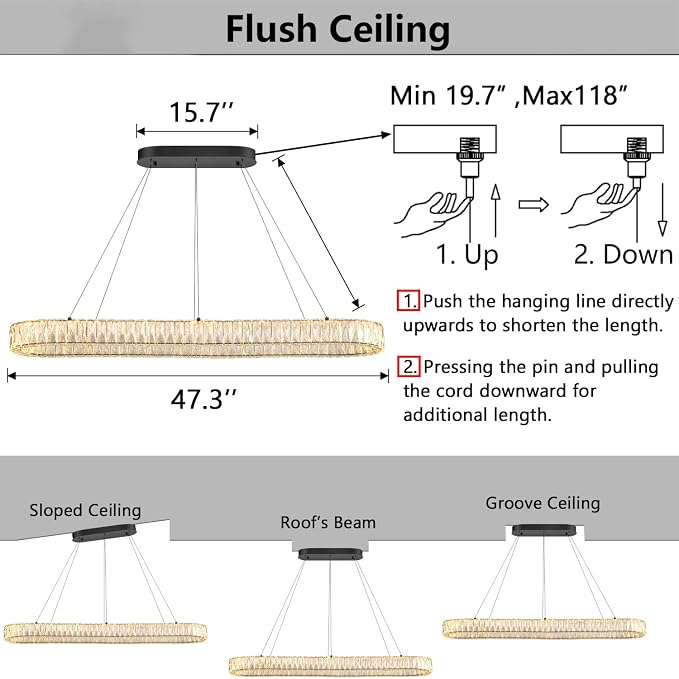 HAIXIANG Modern Crystal Chandelier Dimmable LED Long Chandeliers