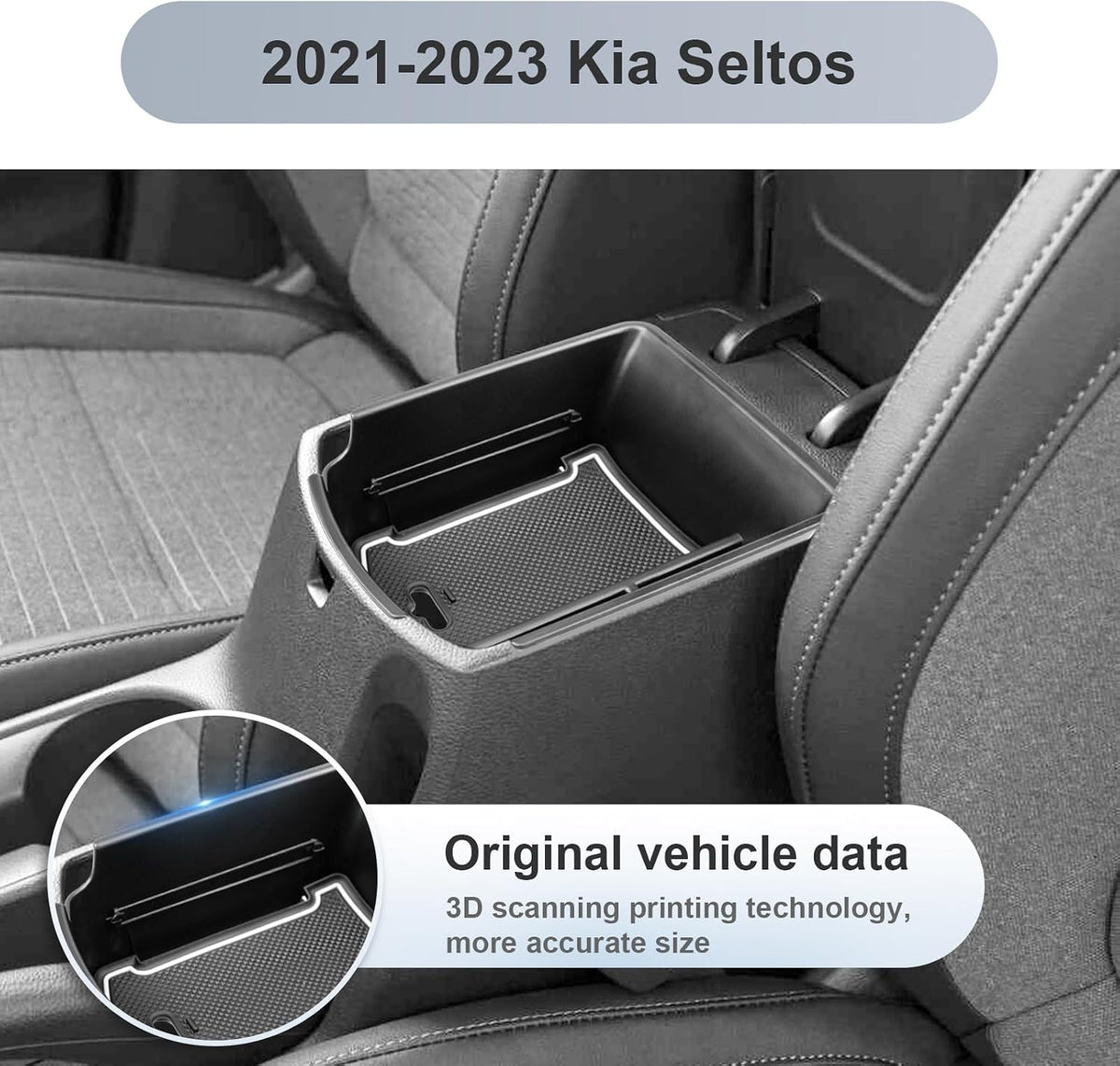 SKTU for 2021-2024 2025 2026 Kia Seltos Center Console Organizer 2024 2025 2026 Seltos Accessories Insert ABS Materials Tray 2025 Seltos Armrest Box Glove Secondary Storage Box with Coin and USB Hole