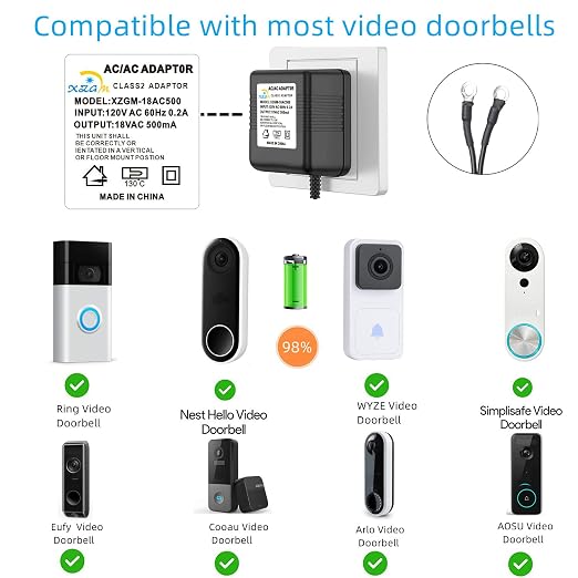 Doorbell Power Adapter 18V500MA Video doorbell Transformer