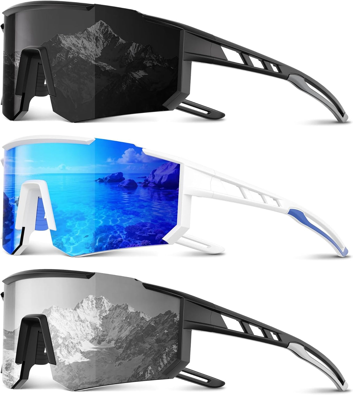 Skiennix Polarized Sports Sunglasses - UV Protection for Men & Women | 3-Pack for Running, Cycling, Fishing
