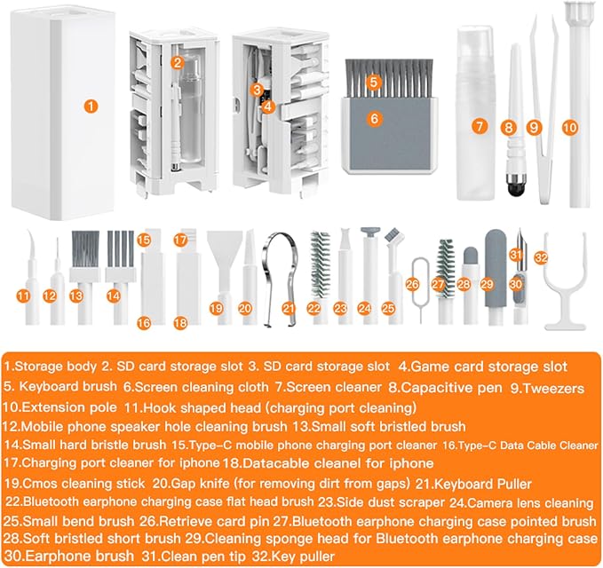 LOKEKE Multifunctional Cleaning Brush Kit, All-in-One Laptop Cleaning Tool