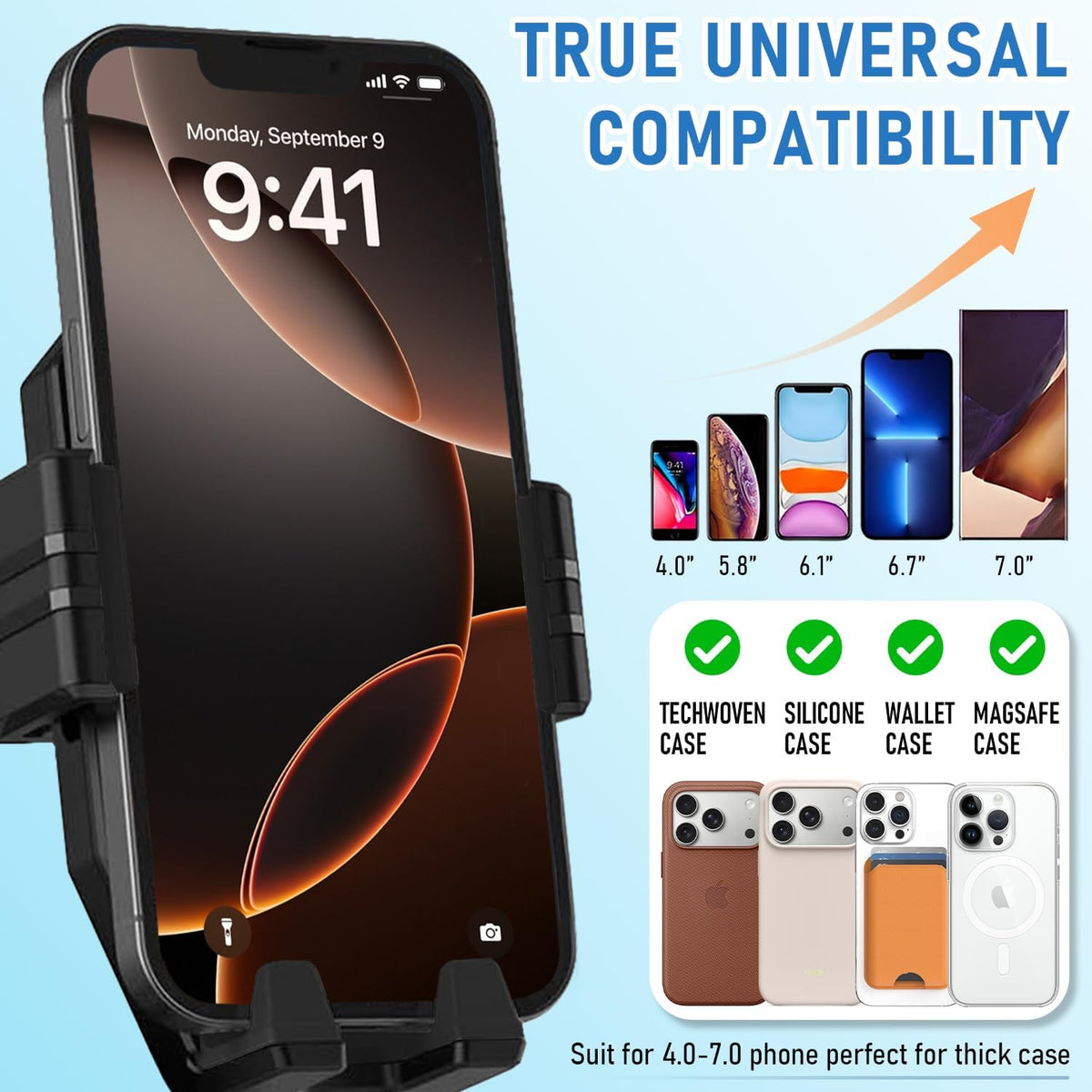 WUITIN Truck Phone Holder Mount,Car Phone Holder,Dashboard Windshield Phone Holder 16.9 inch Long Arm,Super Suction Cup Compatible with Pickup Truck,Commercial Truck and All Phone,Black
