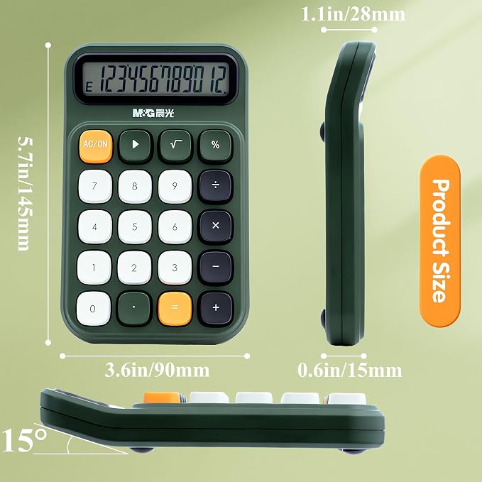 M&G Mechanical Switch Calculator, 12 Digits, Large LCD Display and Big Buttons
