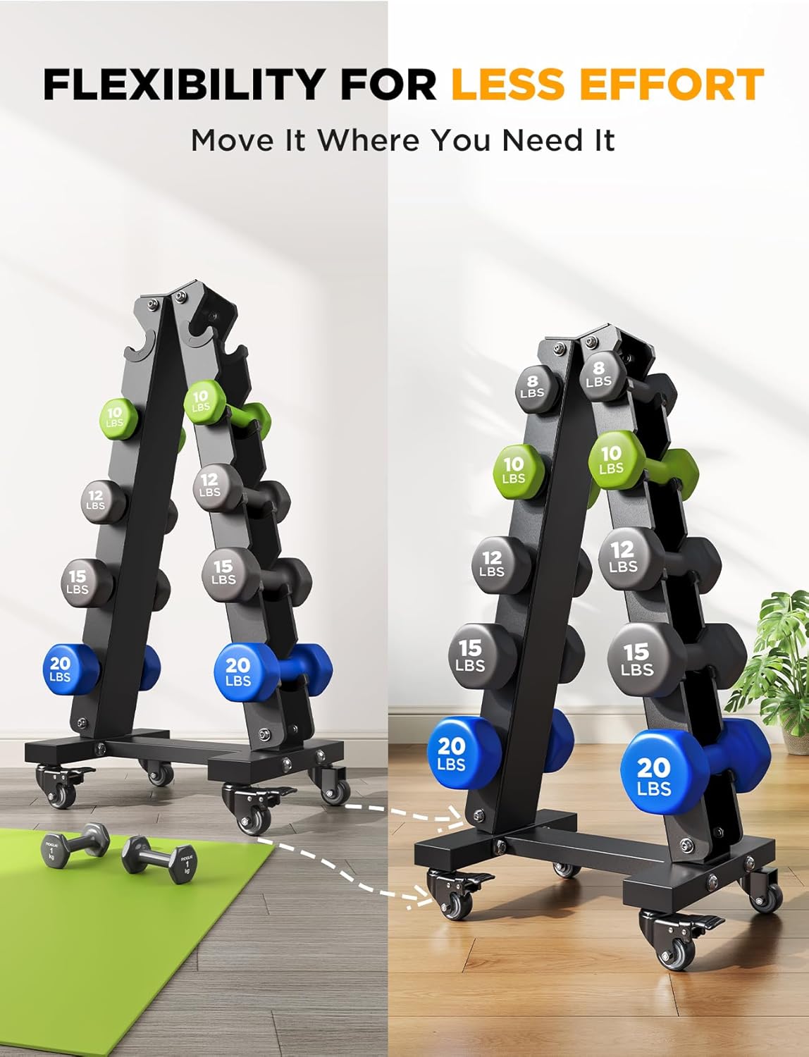 YOLEO Dumbbell Rack - Heavy Duty 3 & 5 Tier Weight Storage Organizer | Space-Saving Design for Home Gym - 1100LBS Capacity