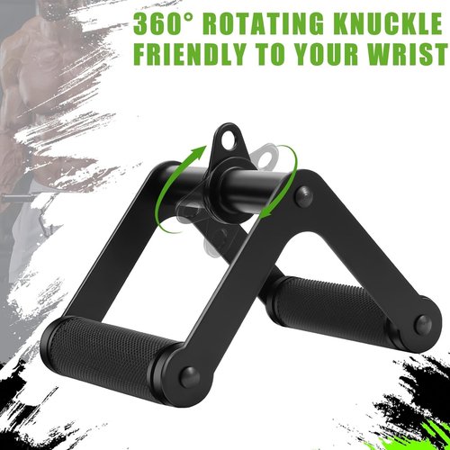 Double D Row Handle | LAT Pulldown Attachment with Comfort Rubber Grip - 1.3 Inch Diameter for Cable Machines