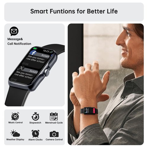 Health Fitness Tracker, Smart Watch with 24/7 Heart Rate and Blood Oxy-gen Monitor, Sleep Tracker with IP68 Waterproof, Activity Tracker Pedometer Step Counter for Women Men (Black)