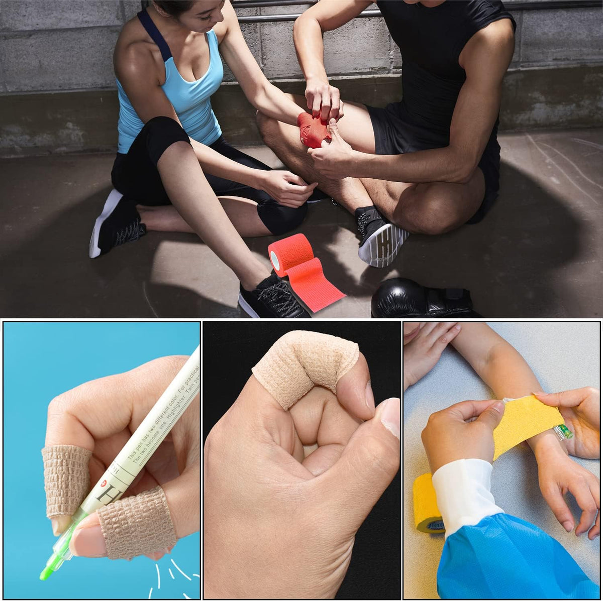 Skiennix Self-Adhesive Bandage Wraps - 6 Pcs, 5 Yards Each, 12 Color Options for Sports & Swelling