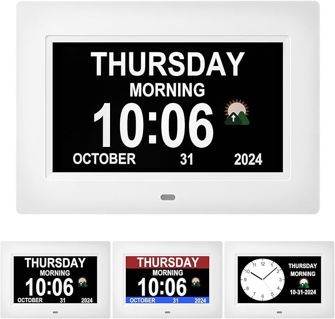 Dementia clock for seniors, 3 main interfaces, automatic dimming, digital