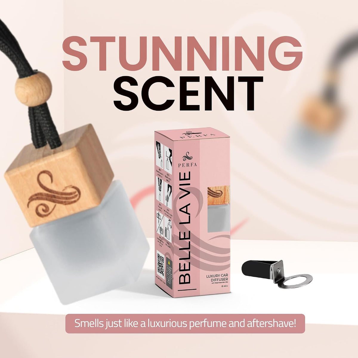 Inspired by La Vieda Bella Car Air Freshener for Women | Long Lasting Luxury Diffuser | Automotive Scent Perfume | Vent Clip Air Freshener | Odor Eliminator Technology | Ladies Car Diffuser Scents 8ML