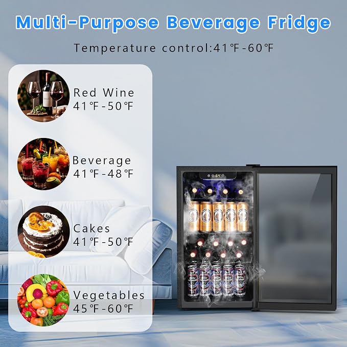 Electactic 26 Bottle Wine Cooler 130 Can Beverage Refrigerator, Small Freestanding Cabinet Wine Cellar with 40℉-61℉ Temperature Control Glass Door, Black