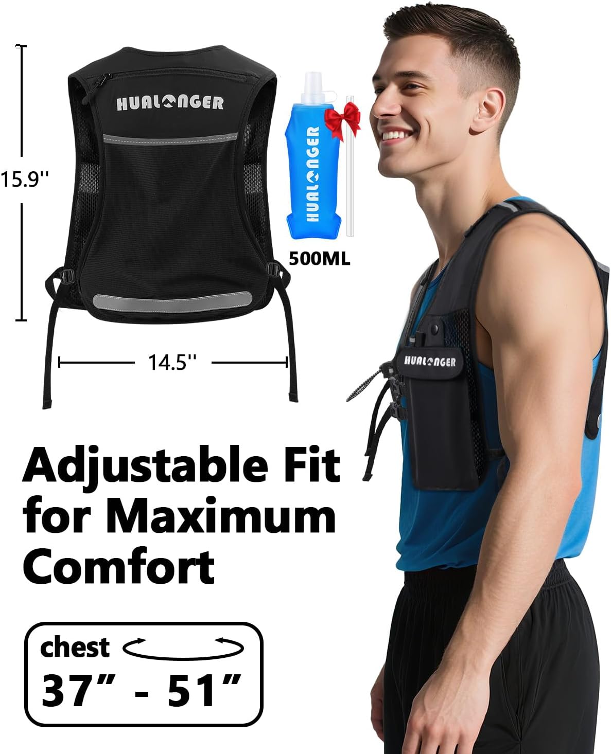 Skiennix Running Hydration Vest - Lightweight Breathable Pack with 500ml Flask | Adjustable Reflective Straps for Trail Running & Cycling