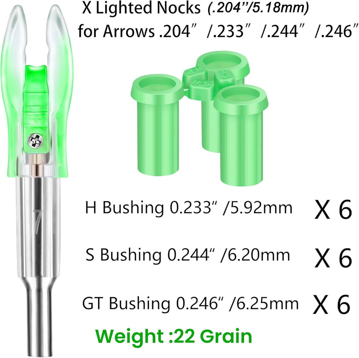 Skiennix Lighted Nocks for Arrows - 6PCS with .204/.233/.244/.246 Diameter & H/S/GT Bushings