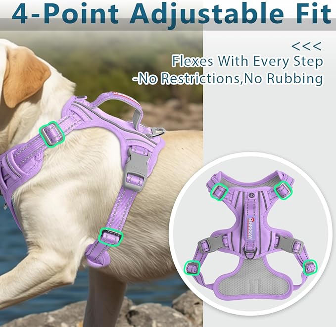BARKBAY Dog Harness No Pull Oxford with ID Tag Pocket - Heavy Duty, Reflective, Easy Control for Large Dogs(Violet Purple Oxford,M)