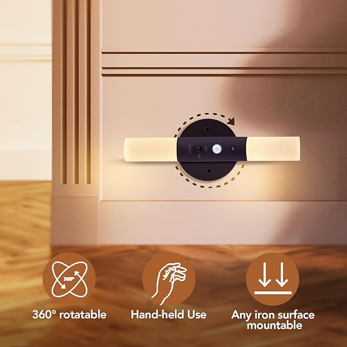 LED Motion Sensor Lights Battery Operated Wall Sconces Set of 2 Rechargeable Wireless Picture Art Light Magnetic 360° Rotation Corner Lamps for Hallway Gallery Stairway Vanity Living Room Bedroom