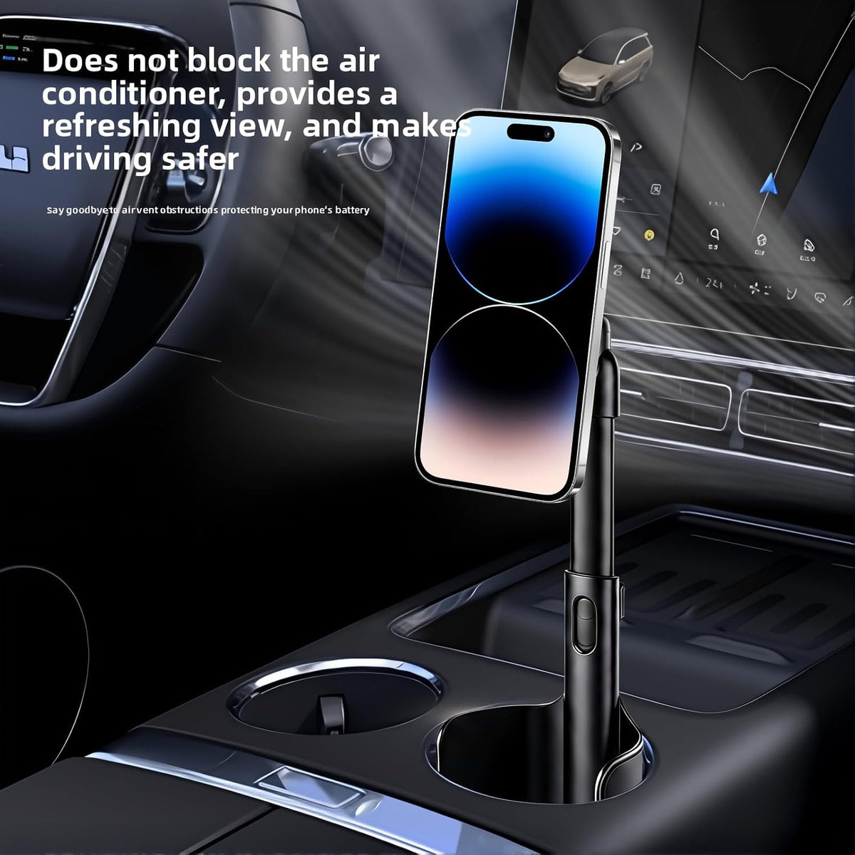Car Cup Holder Phone Mount, 2‑in‑1 Magnetic & Clamp Car Phone Holder, Telescopic Adjustable 360° Rotatable Cup‑Slot Phone Mount for Most Smartphones, Fits Most Cars with Round Cup Holders