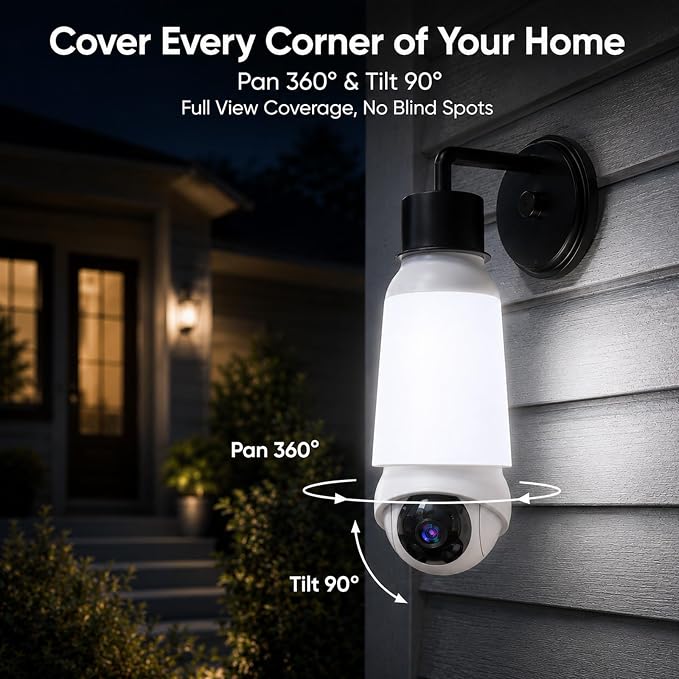 Light Bulb Security Camera, Smart AI Cam 2K HD Outdoor Lightbulb Camera