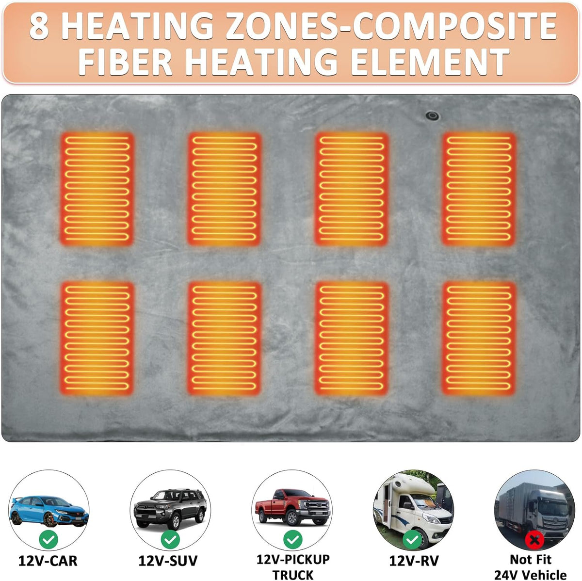 12 Volt Car Heated Blanket, 2-in-1 Wearable Car Blanket 59"X39" with 3 Heating Levels with Zipper for Car/Truck/SUV/RV, Camping & Travel Car Electric Blanket, Machine Washable, Grey