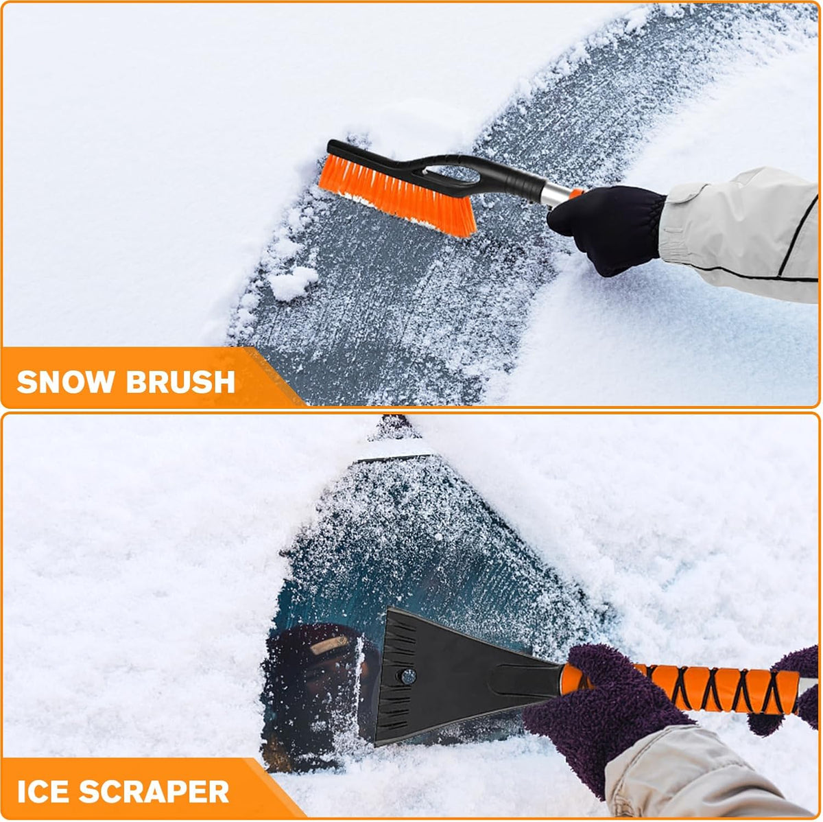 Snow Brush and Ice Scraper for Car Windshield - 27 Inch Detachable Snow Removal Tool with Ergonomic Foam Grip for Cars SUVs and Trucks Winter Car Accessories