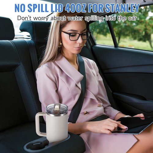 ANTAND 40oz Flip Straw Leak Proof Lid for Stanley Cup Accessories, 2 Pack No Spill Lid Replacement 40 oz Tumbler Detachable Cover Topper for Stanley Protour Lids(Quartz,Quartz)