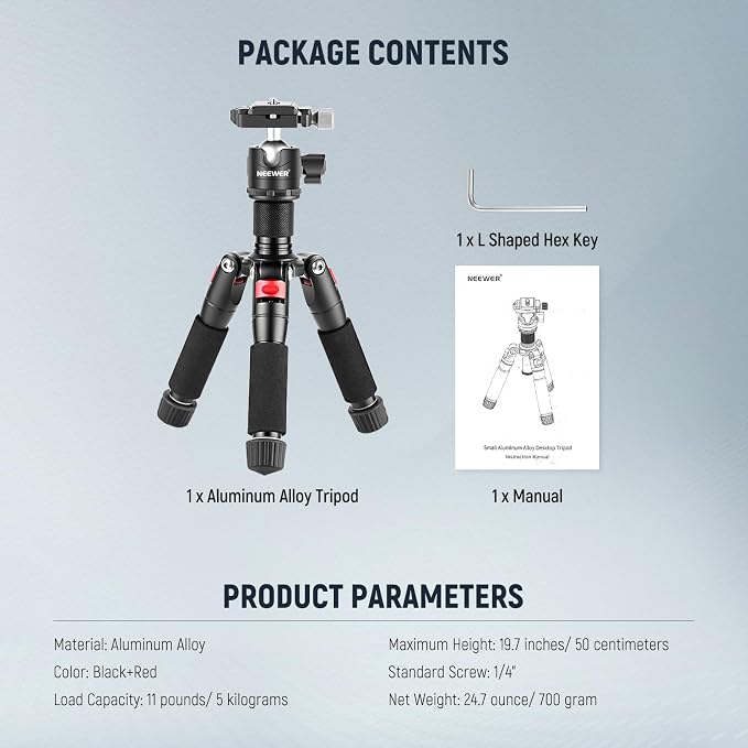NEEWER Desktop Mini Tripod, 360° Ball Head, 1/4" QR Plate
