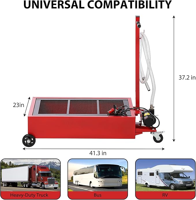Oil Drain Pan, 20 Gallon Capacity, Rolling Oil Drain Pan with Electric Pump & 8 ft Hose, Leak-Proof & Corrosion-Resistant, Fit for Cars, SUVs, Trucks, Motorcycles, ATVs (Red, 20 Gallon-Electric)