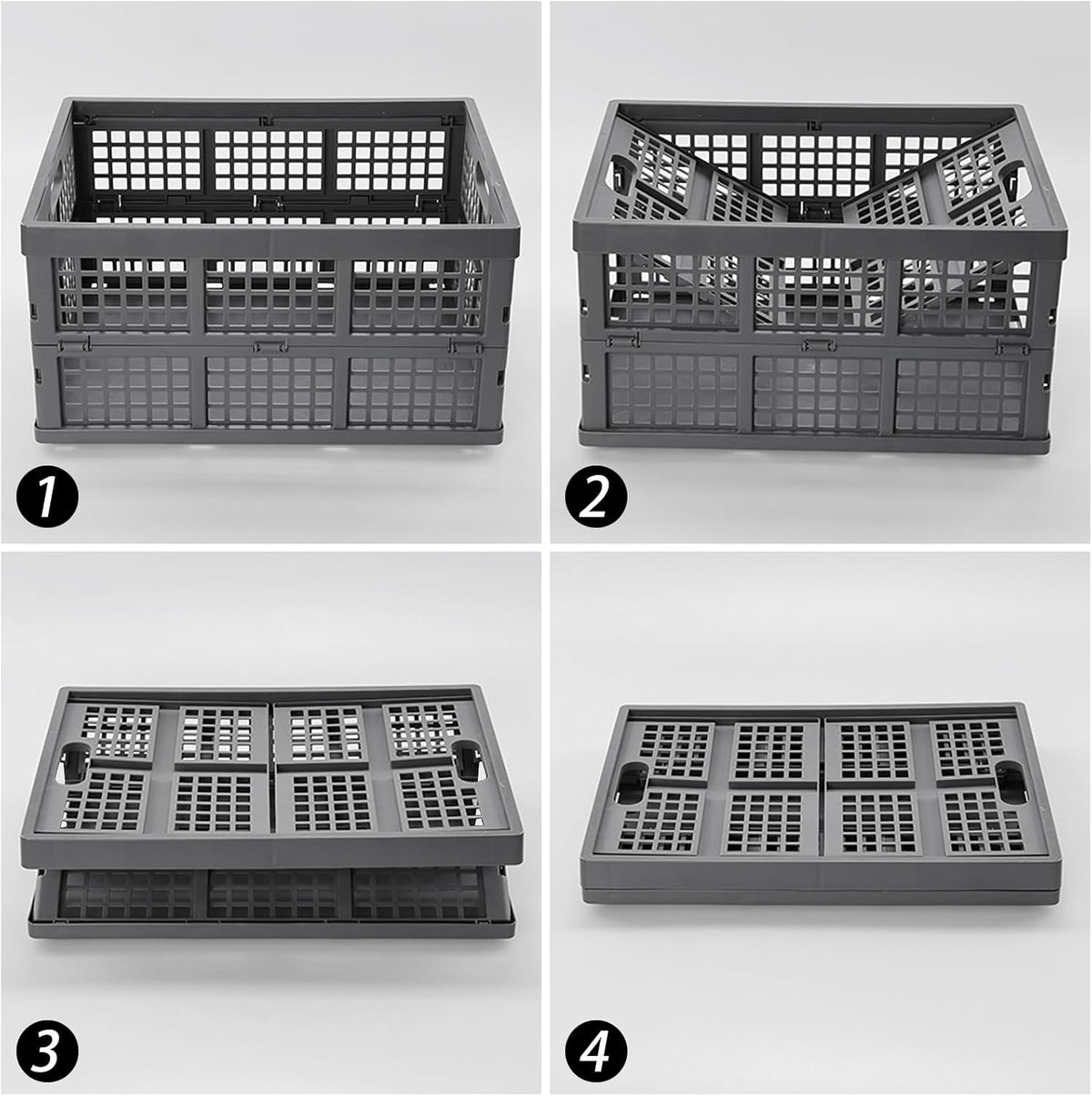 3 Packs 34L Plastic Folding Milk Storage Crate Bin, Grey