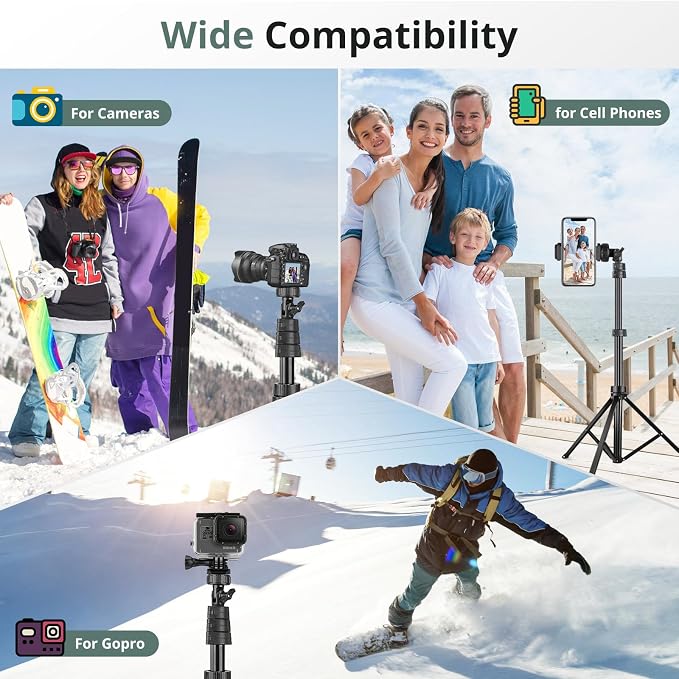 SENSYNE 72" Phone Tripod, Extendable Cell Phone Tripod Stand, Selfie Stick