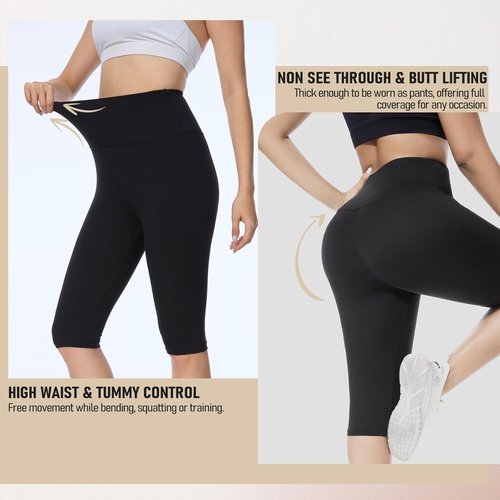 DHSO High Waisted Leggings for Women - Buttery Soft Tummy Control Yoga Pants | Full & Knee Length Capri