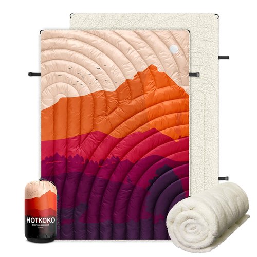 hotkoko Outdoor Camping Blanket,Warm Thick Camp Blankets with Sherpa Lining Soft Fleece Camping Blanket Puffy Camping Quilt for Cold Weather Traveling, Stadium, Hiking, Picnics
