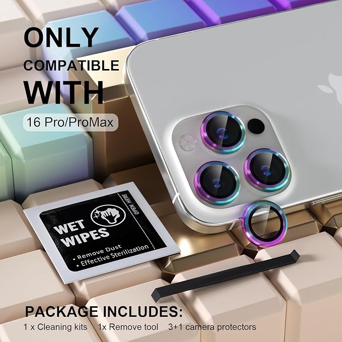 Misea Compatible for iPhone 16 Pro/iPhone 16 Pro Max Camera Lens Protector