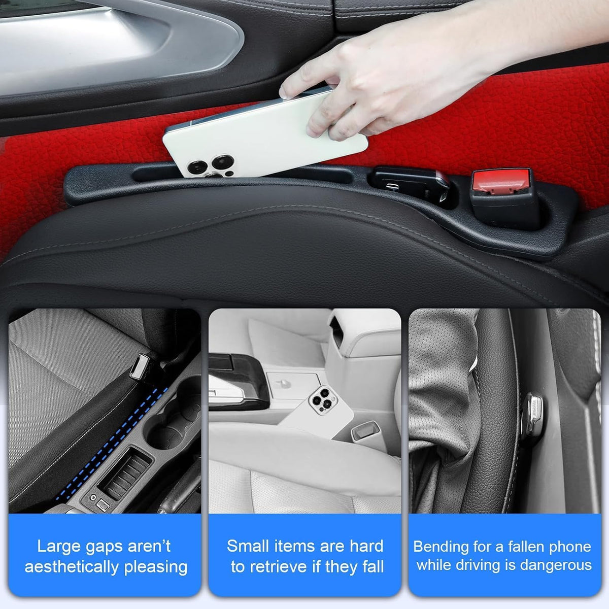 Car Seat Gap Filler 2 Pack, Block Phones, Keys, Coins & Cards