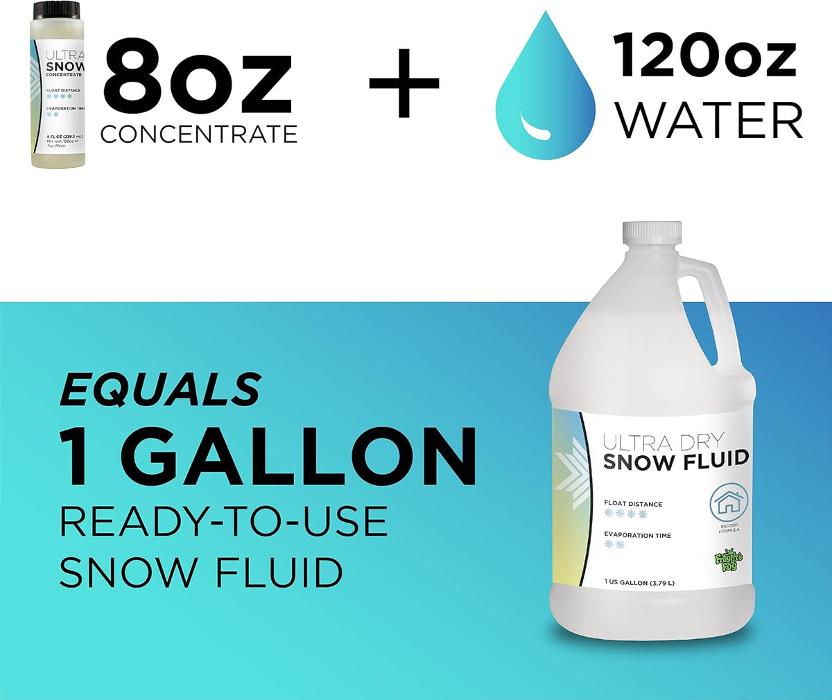 Froggy's Flakes Snow Machine Fluid Concentrate, 8 fl. oz, Ultra-Dry Indoor Formula Snow Fluid with 30-50 Feet Float/Drop, Makes 1 Gallon of Snow Fluid