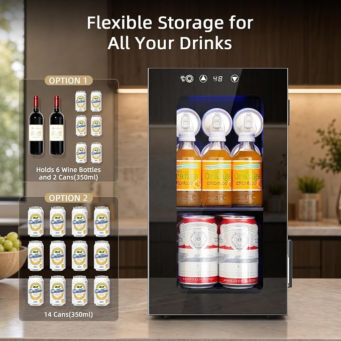 Antarctic Star Mini Fridge Beverage Refrigerator, 10L Small Drink Fridge for Bedroom, beverage cooler with Digital Temp Adjustment 40-61°F, Ideal for Bedroom, Dormitory, Office, Bar and Kitchen
