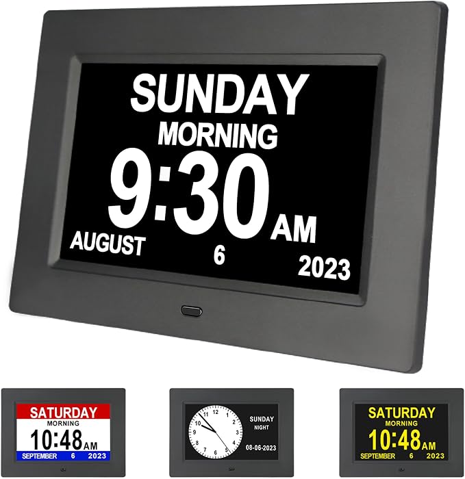 7-Inch Digital Alarm Clock. Displays Time, Day and Month.Features 12 Alarm