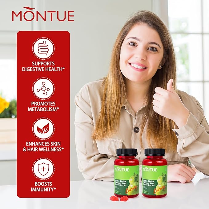 Apple Cider Vinegar Gummies B12 Multivitamin,ACV Supplement Gummy Vitamins,Vegetarian Supplement for Women & Men,Non GMO,Support Normal Energy Levels & Gut Health 60 Gummies (30)